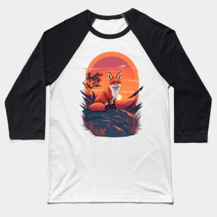 Sunset Fox: Graceful Wildlife Beneath the Setting Sun Baseball T-Shirt